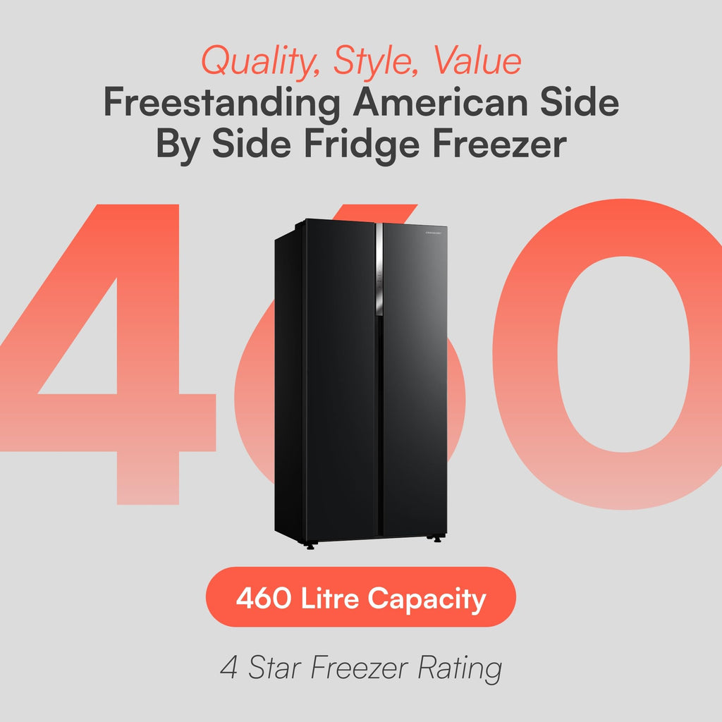 Cookology 460L Freestanding American Side-by-Side Fridge Freezer - 2 Doors - Frost Free - Adjustable Temperature Control
