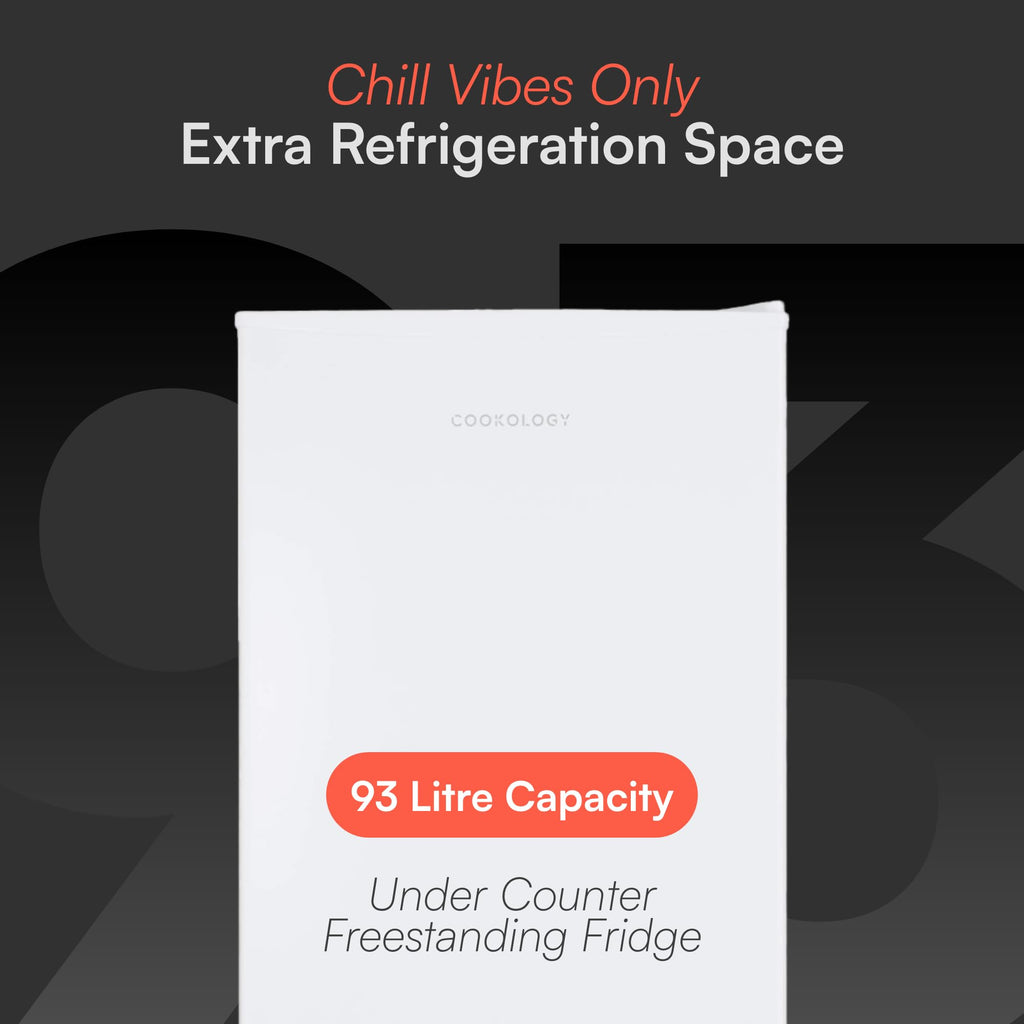 Cookology 93L Freestanding Under Counter Fridge with Chiller Box - Adjustable Temperature Control & Legs - White