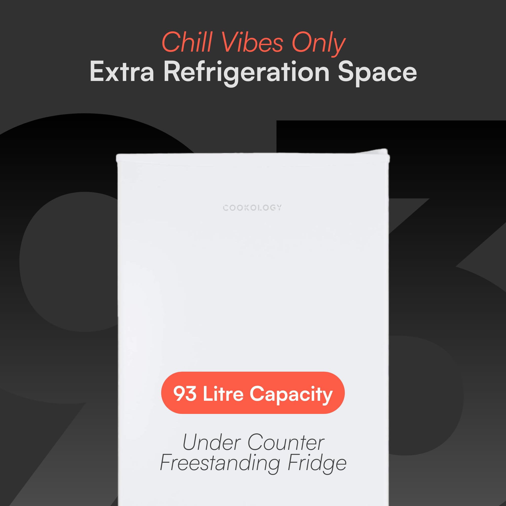 Cookology 93L Freestanding Under Counter Fridge with Chiller Box - Adjustable Temperature Control & Legs - White