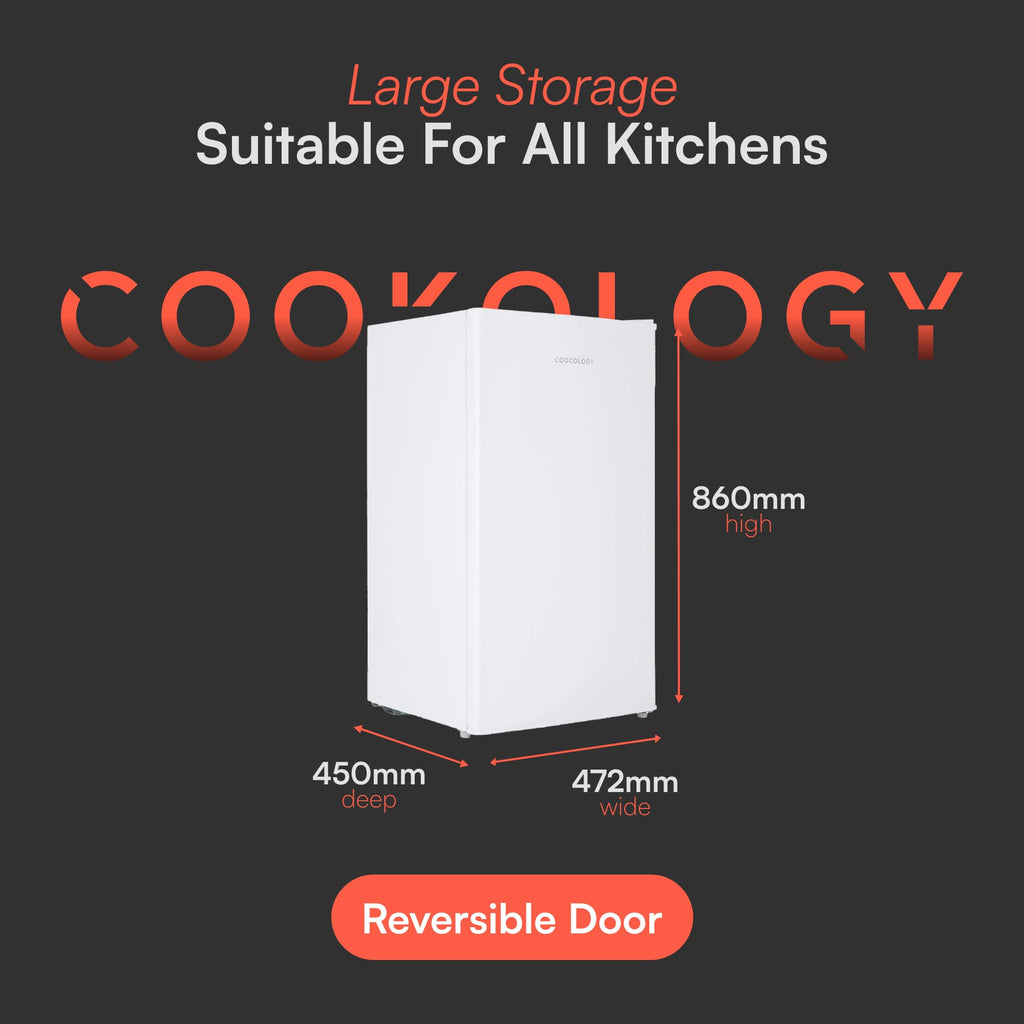 Cookology 93L Freestanding Under Counter Fridge with Chiller Box - Adjustable Temperature Control & Legs - White