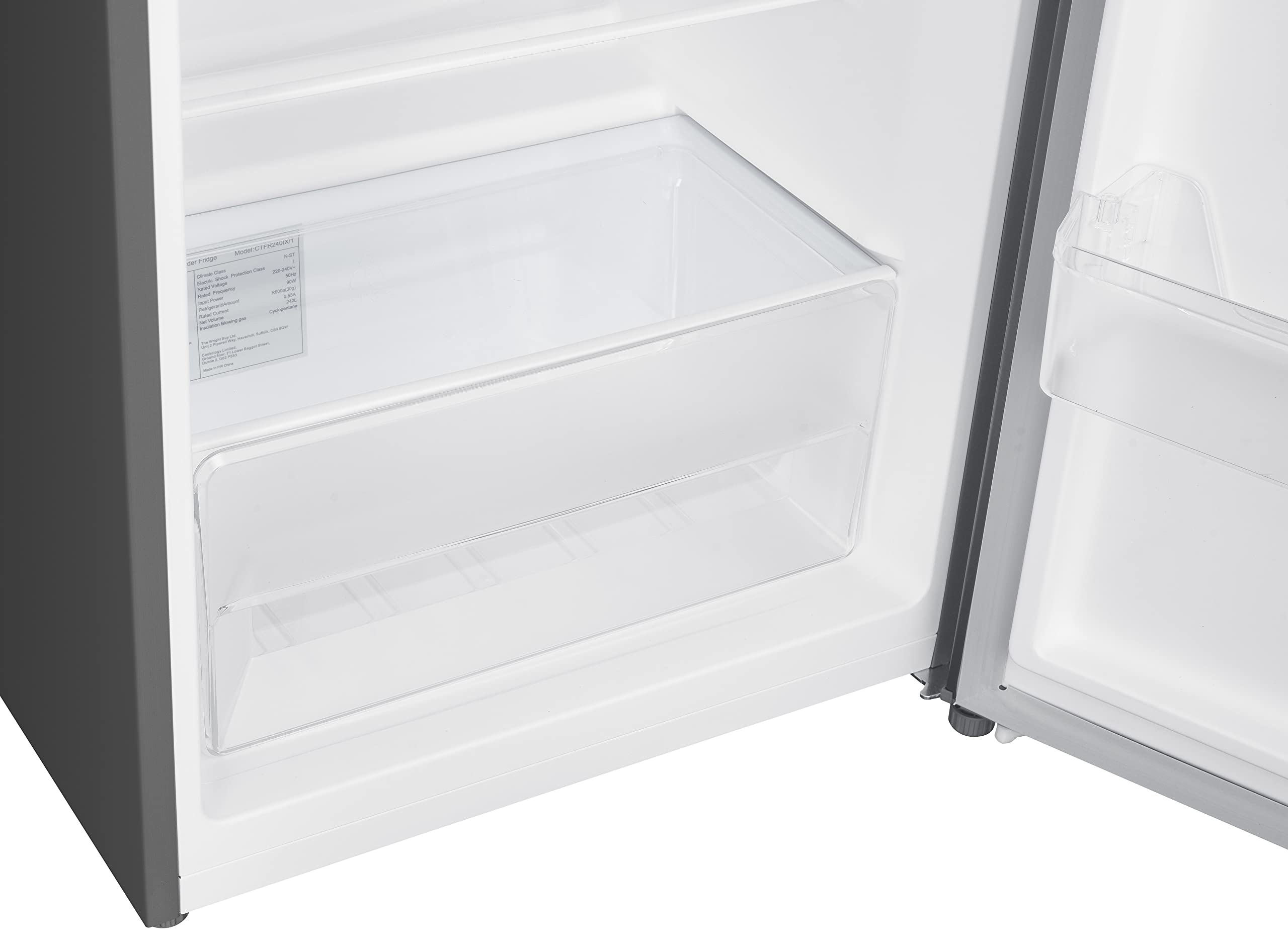 Cookology 240L Tall Freestanding Larder Fridge, 143cm High and 55cm with 5 Adjustable Shelves and Reversible Door - Inox