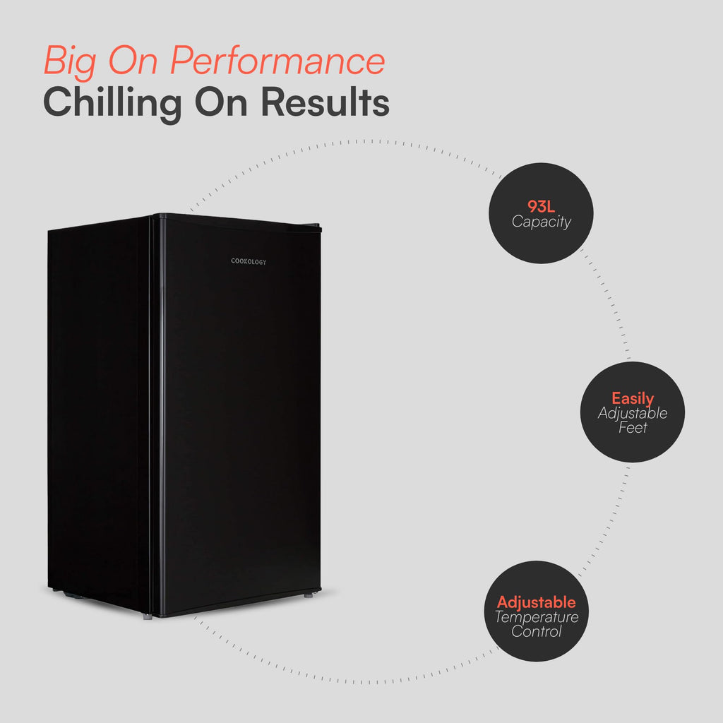 Cookology 93L Freestanding Under Counter Fridge with Chiller Box - Adjustable Temperature Control & Legs - Black