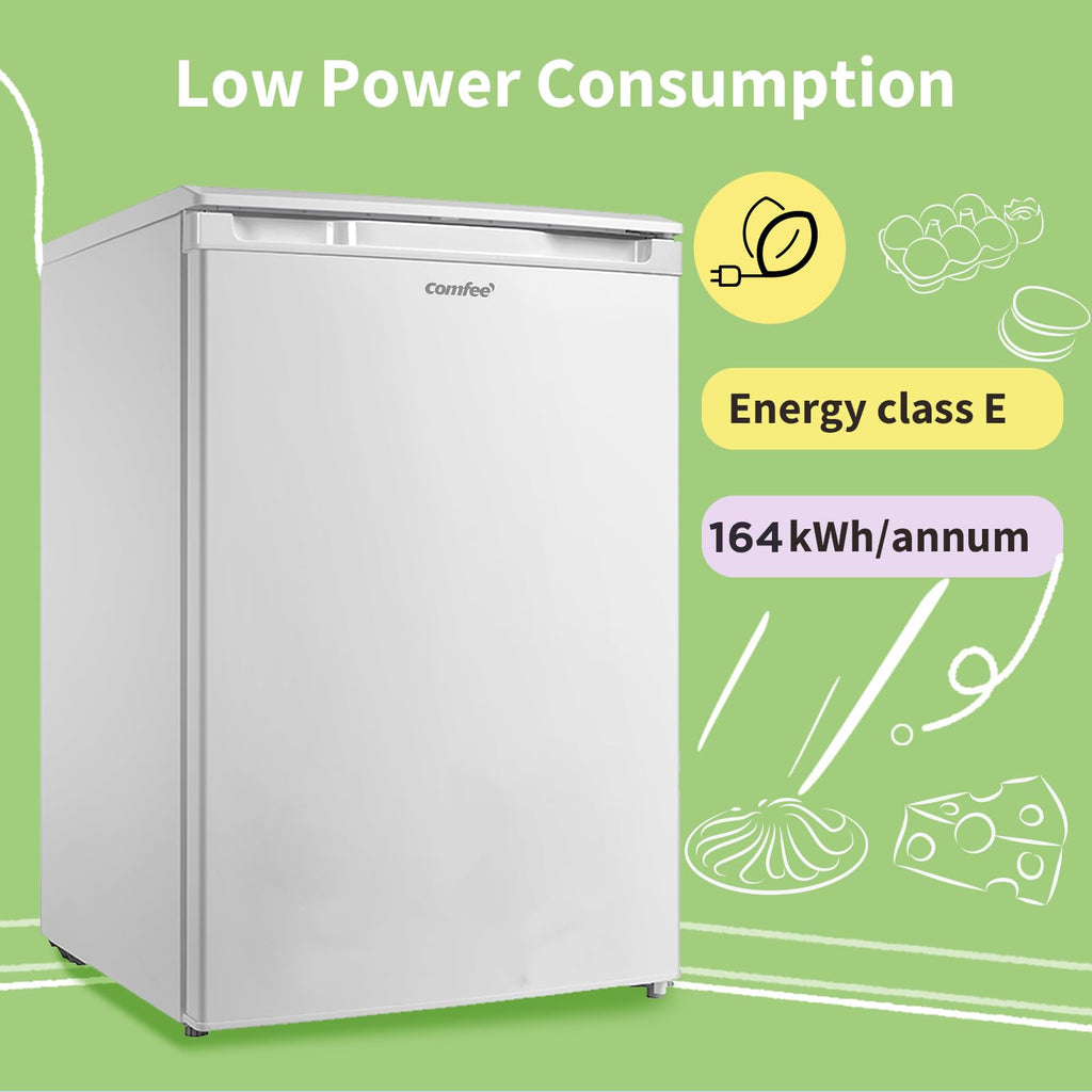 COMFEE' RCU83WH2(E) Freestanding Under Counter Freezer 88 Litre Capacity, 55cm wide, Reversible Door, 3 Drawers, 4 Star Freezer Rating