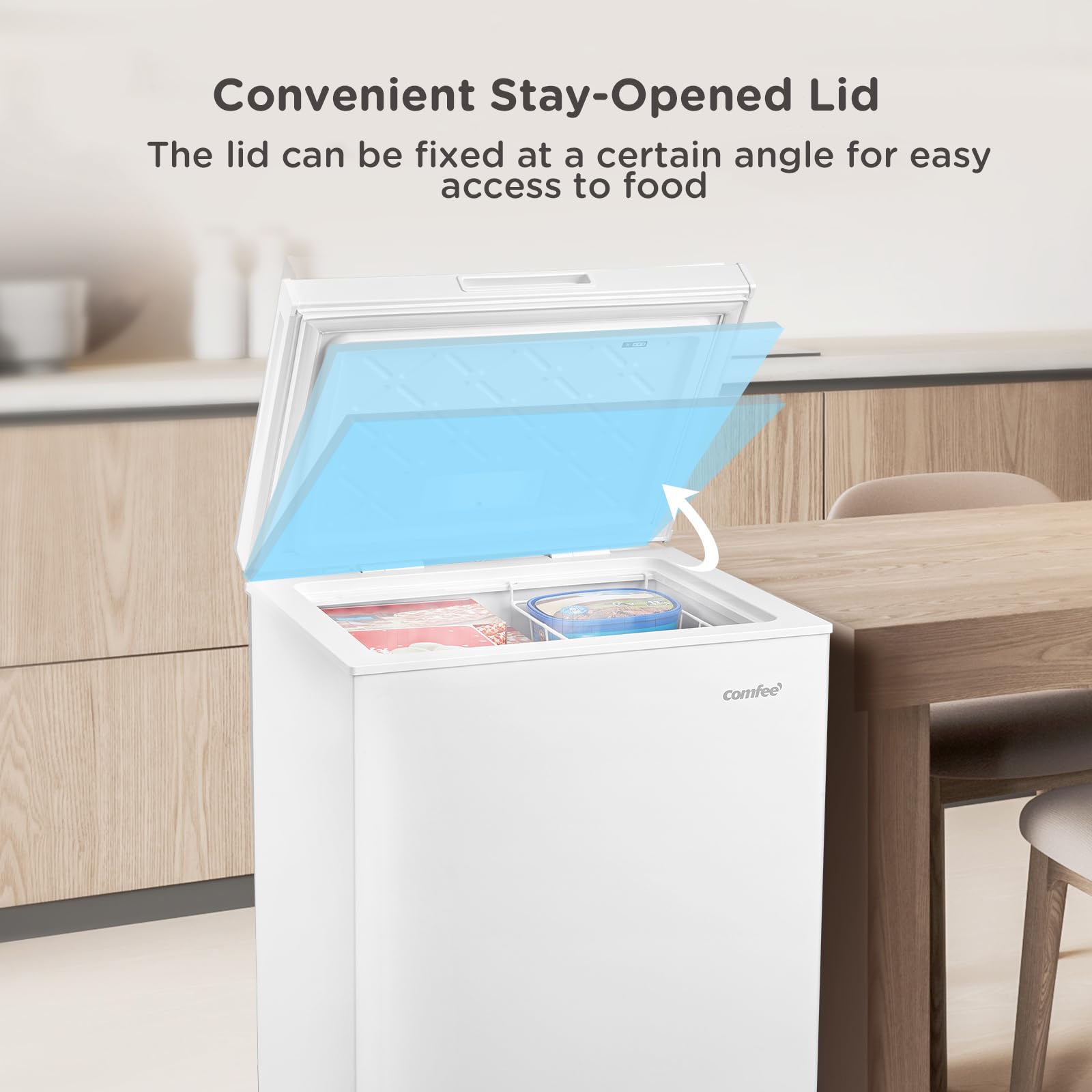COMFEE' RCC102WH2UK(E) 99L Freestanding Chest Freezer, Refrigeration and Freezer Conversion, Inverter Compressor, 4 Star Freezer Rating