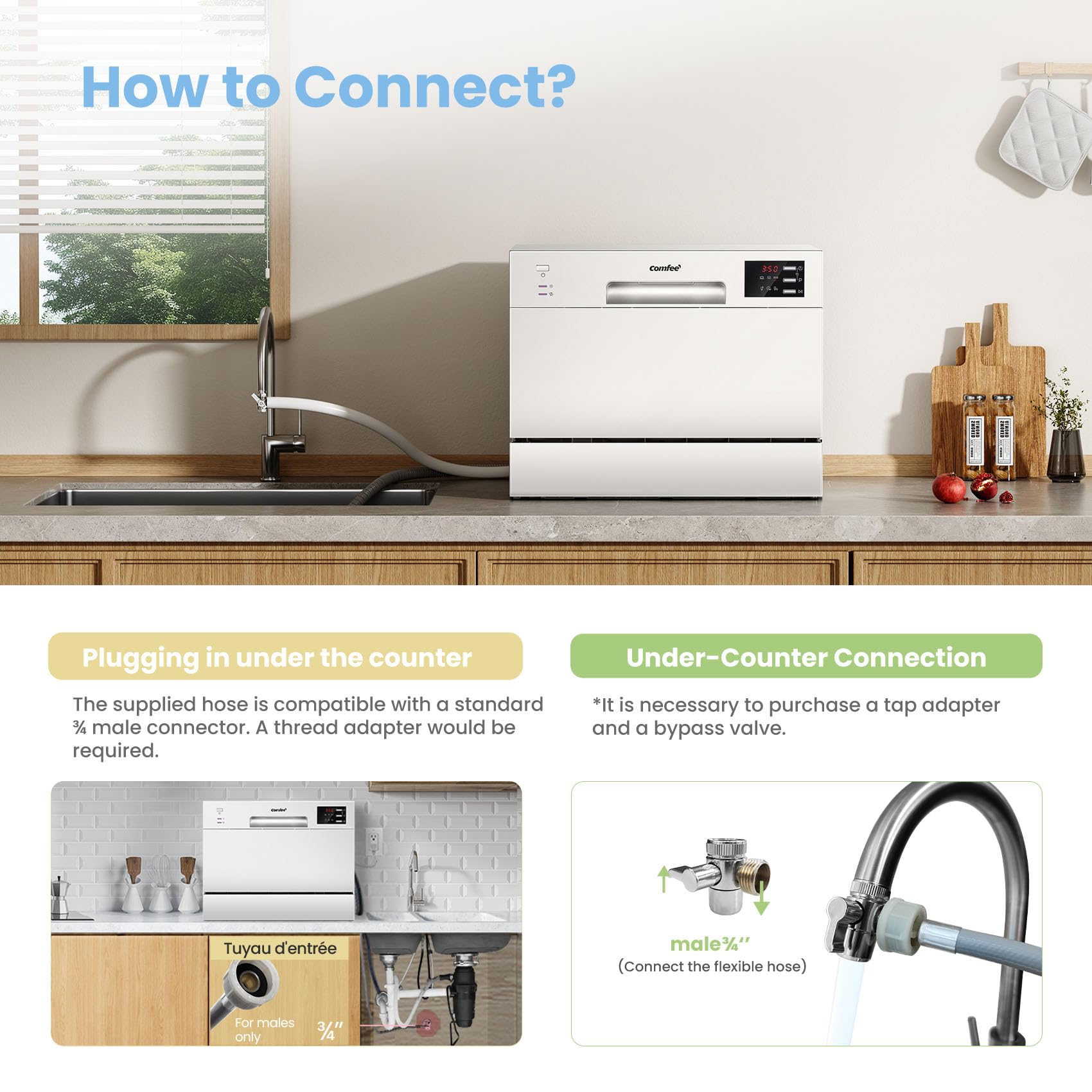 COMFEE' 2026 New Upgraded Table Top Dishwasher with 6 Place Settings, Mini Countertop Dishwasher for Small Families, Couples, Auto Open Dry