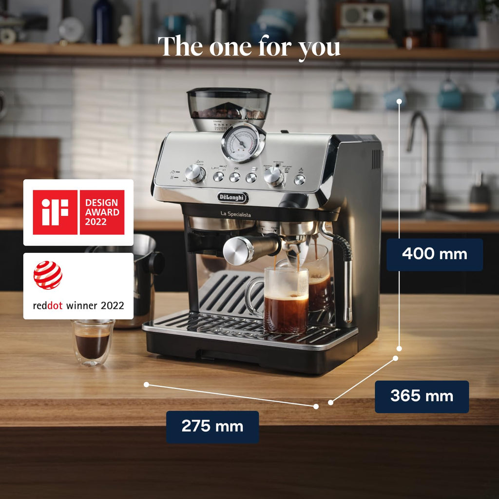 De'Longhi La Specialista Metal Barista Pump Espresso Machine, Bean to Cup Coffee and Cappuccino Maker, EC9155.MB