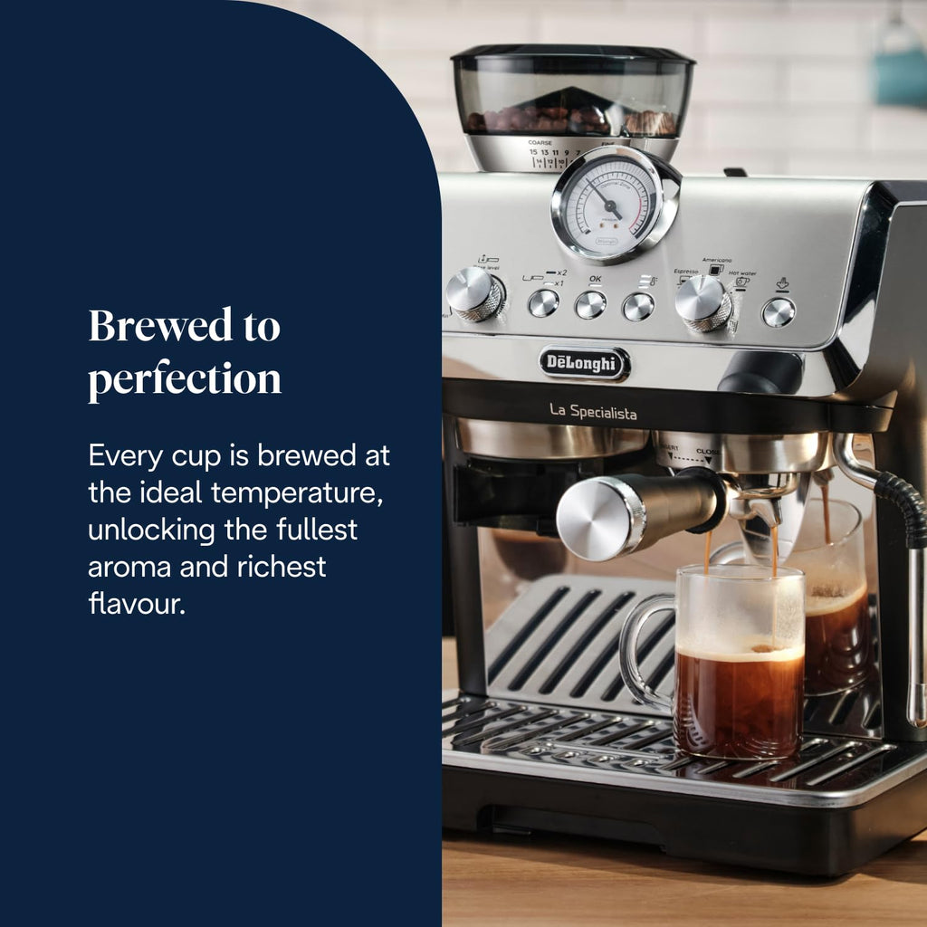 De'Longhi La Specialista Metal Barista Pump Espresso Machine, Bean to Cup Coffee and Cappuccino Maker, EC9155.MB
