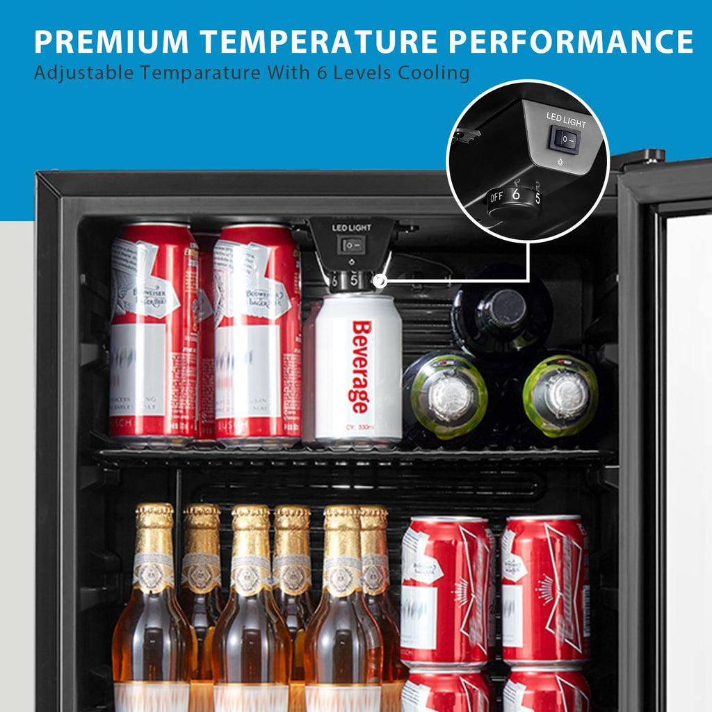 COMFEE' RCZ99BG2(E) Under Counter Beer & Drinks Fridge-93L Capacity,Holds up to 115 Cans, Premium Temperature Performance