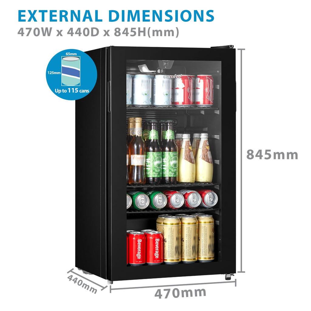 COMFEE' RCZ99BG2(E) Under Counter Beer & Drinks Fridge-93L Capacity,Holds up to 115 Cans, Premium Temperature Performance