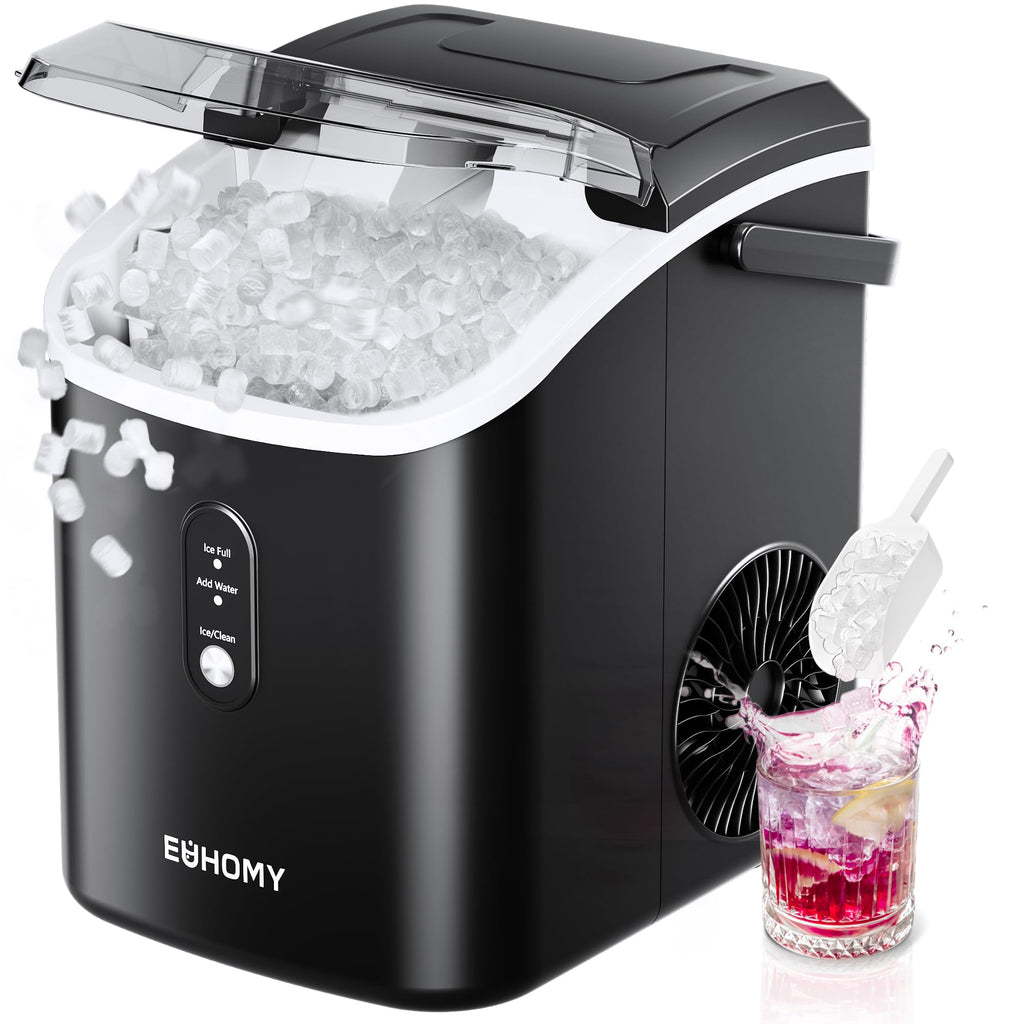 EUHOMY Nugget Ice Maker, Chewable Pellet Ice Machine with Self-Cleaning and Handle, Ready in 6 Mins, 15.5kg/24H, Removable Top Cover