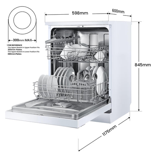 COMFEE' Freestanding Dishwasher with 14 Place Settings, 44dB Quiet Full Size Dishwashers, CDWEF1435EWC-UK, ECO Wash