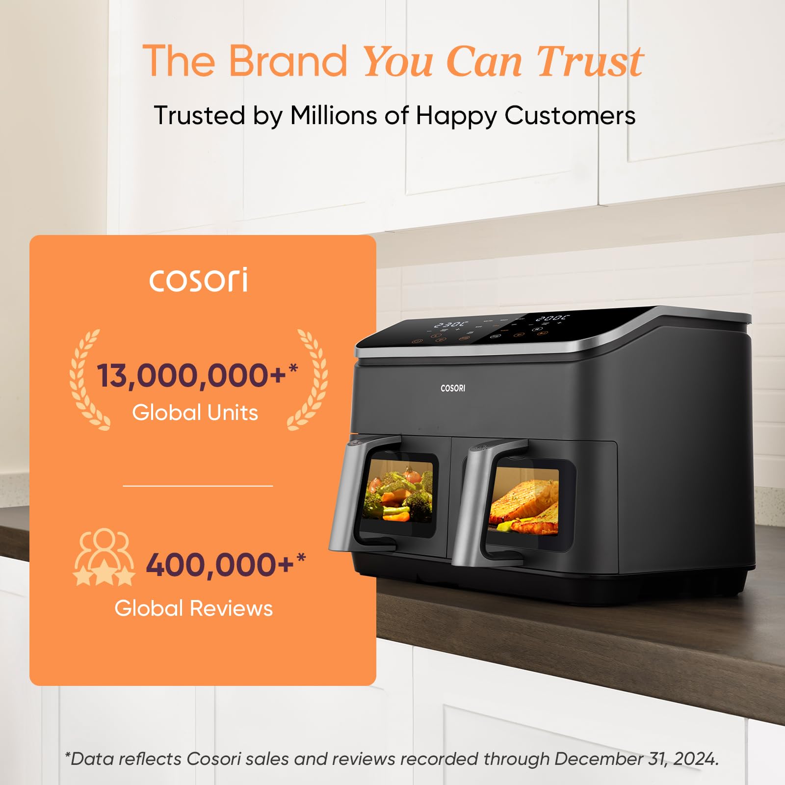 Cosori Dual Air Fryer, 8.5L Family Size, 8-In-1 Double Airfryer, Air Fry, Roast, Bake, Sync Cook & Finish, Fast and Energy Save
