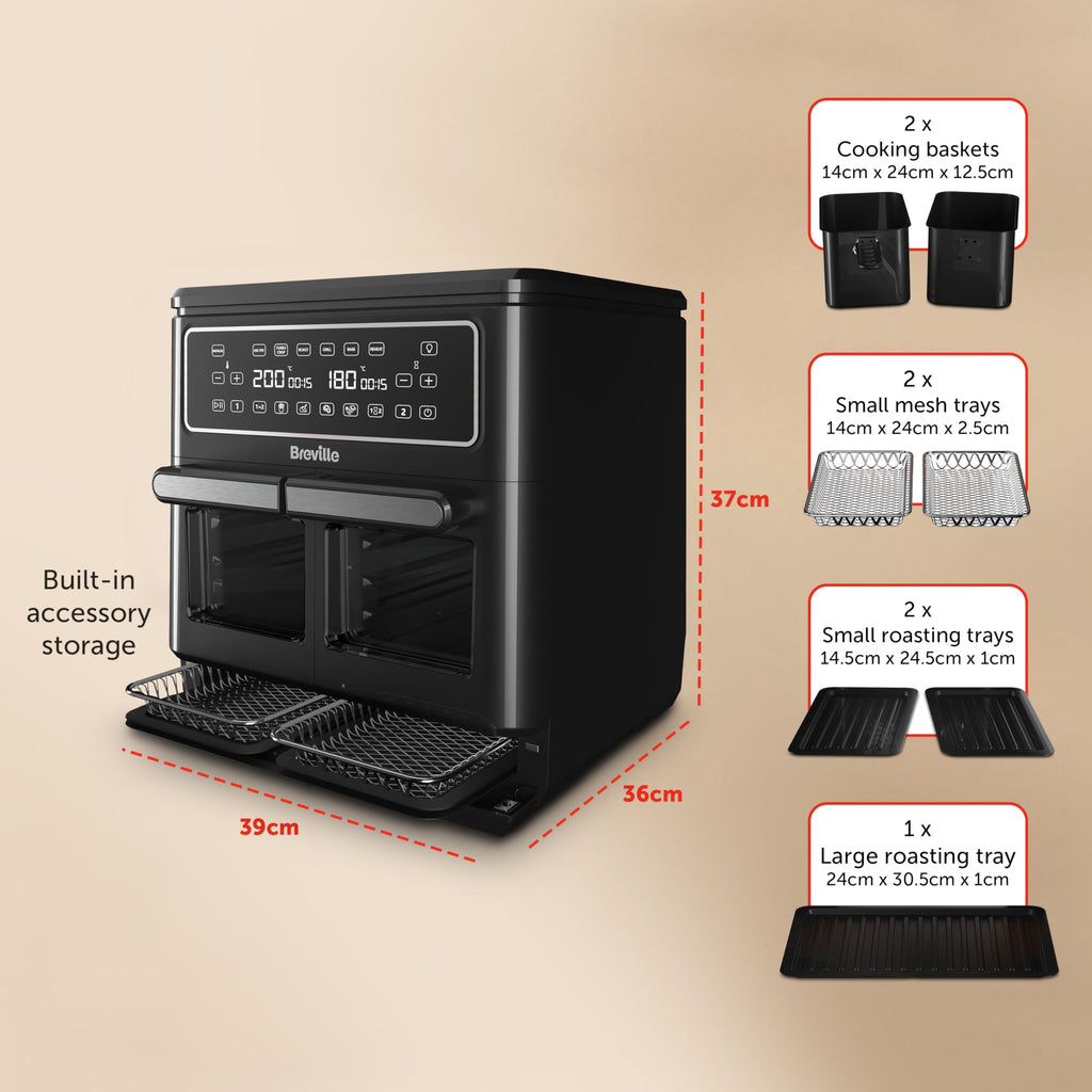 Breville Halo Flexi Air Fryer | Digital Dual Air Fryer Oven | 11L: Serves 10+ People | FryBakeGrillRoast & Reheat