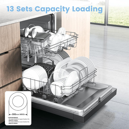 COMFEE' Dishwasher Freestanding with 13 Place Settings, New Upgraded Full Size Dishwasher 60cm Width, CDWPF1301PBD-UK