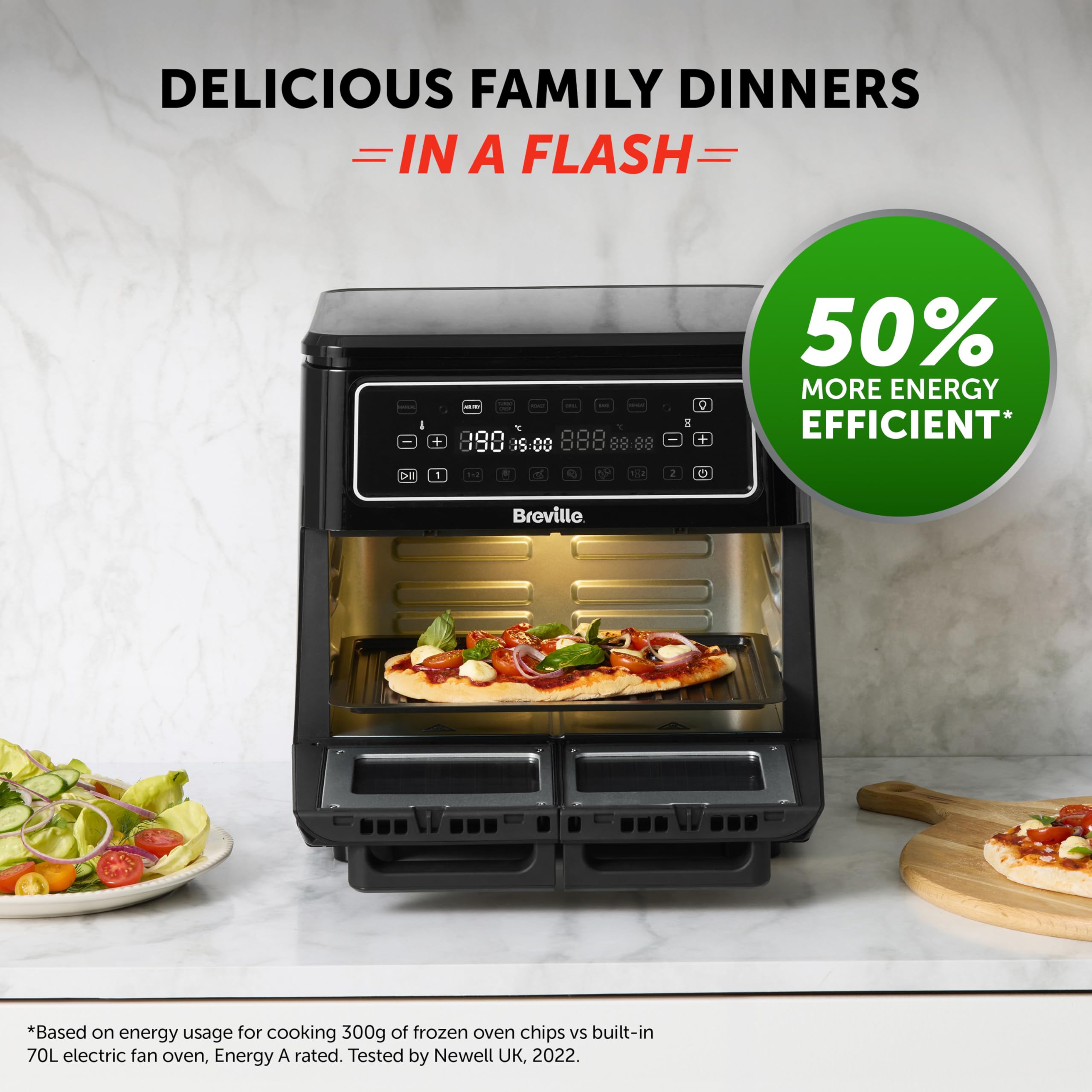 Breville Halo Flexi Air Fryer | Digital Dual Air Fryer Oven | 11L: Serves 10+ People | FryBakeGrillRoast & Reheat