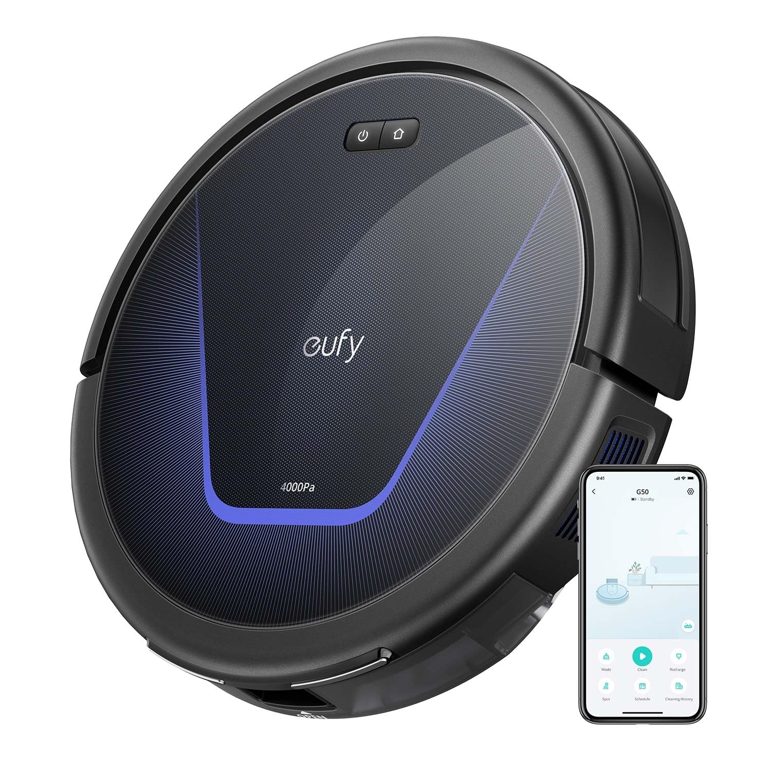 eufy G50 Robot Vacuum Cleaner with 4,000 Pa Strong Suction, Pro-Detangle Comb, Roller Brush, Automatic Charging, Quiet